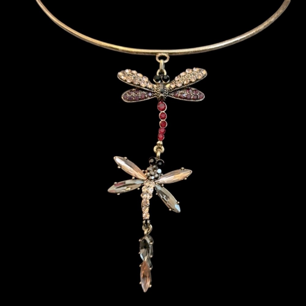 Express Gold, bronze, & Black Dragonfly Pendant Necklace